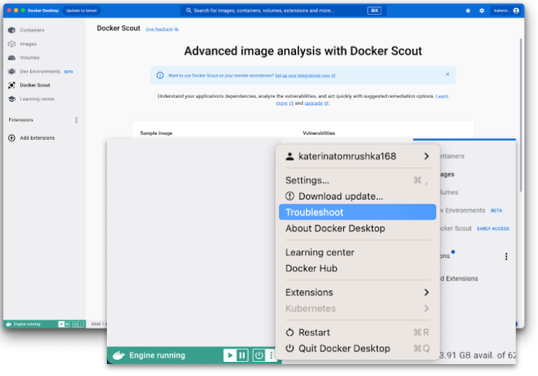 ●Docker デスクトップ 424 図4 Docker デスクトップ 424 図4